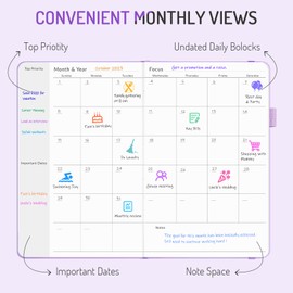 Undated Weekly Planner for 2024-2025, Forvencer Simplified Weekly & Monthly Calendar Planner, Cute Daily Organizer Notebook, Agenda Journal to Track Goals & Tasks, Start Anytime, A5 Size, Black