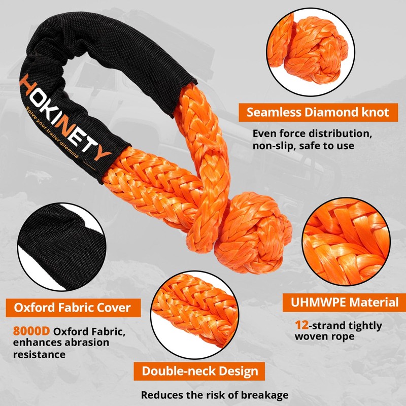 HOKINETY Kinetic Recovery Tow Rope: 1-1/8" x 30ft 48000LBS Snatch