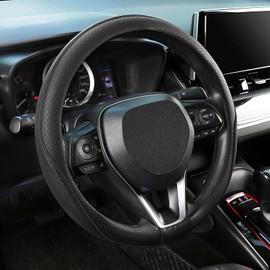 SEG Direct - Cubre Volante de Coche (35,5 – 36 Cm, Tamaño Pequeño, Funda de Volante de Piel de Microfibra, Toma Antideslizante, Compatible con Prius Civic Model 3 Model y Camaro, Color Negro)
