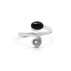 Koral Jewelry 925 Sterling Silver Black Onyx Adjustable Spiral Midi Knuckle/Toe Ring