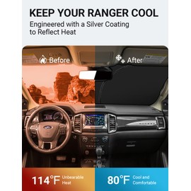 Proadsy - Parasol plegable para parabrisas delantero 2024, ajuste personalizado, 2024, 2023, 2022, 2021, 2020, 2019, Ford Ranger, XL, XLT, accesorios Lariat