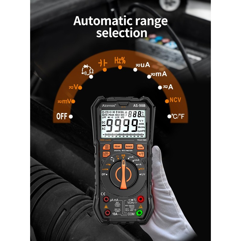 Aicevoos Multimeter Digital Multimeter, 9999 Counts DC AC Voltmeter and