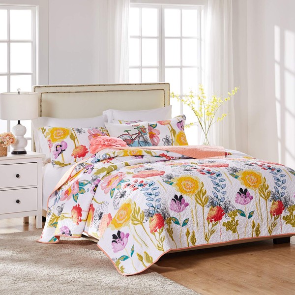 Greenland Home - GL-1408AMSQ Watercolor Dream Quilt Set, 3-Piece Full/Queen, White