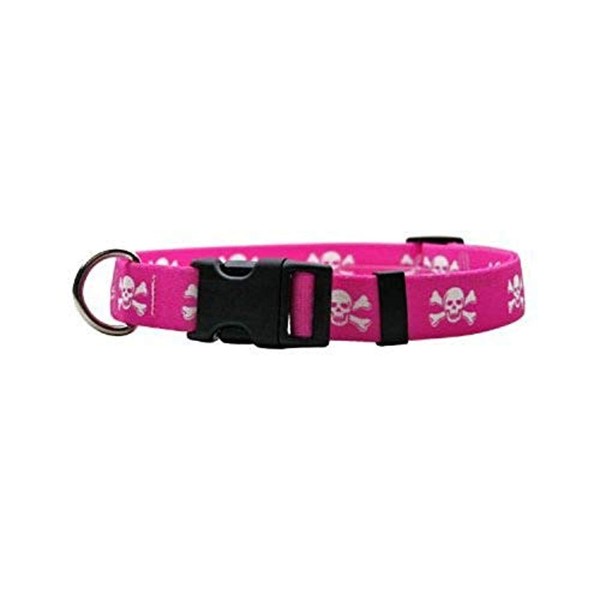 Pink Skulls Dog Collar - Size Medium 14" to 20" Long - Made In The USA