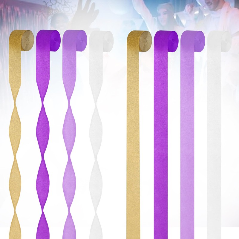 10 Rolls Purple-Gold Party Decorations, Christmas Crepe-Paper Streamers