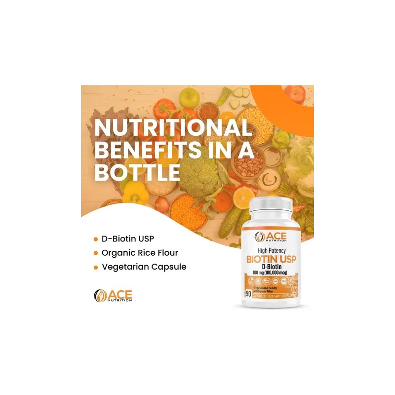 Ace Nutrition Biotina Alta Potencia Cápsulas 100,000 Mcg