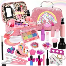 Maquillaje para Niñas- 28 Piezas, Kit de Maquillaje Lavable para niñas,Princesa Juego de simulación No Tóxico, Juego de Cosméticos de Juguete, Regalos de Cumpleaños de Navidad para Niñas