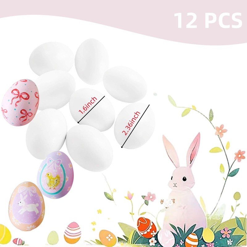 MSACC 12PCS White Wooden Easter Eggs ，Wooden Fake Eggs for