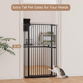 LuxTrsde Extra Tall Cat Gate 55.1" for Doorways, 30.1-33.8" Wide Baby Dog Pet Gate for Indoor Stairs, 1.37" Gap No Drilling Auto Close High Pressure Mounted for Kitchen/Hallways, Black