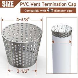 BJADE'S PVC Pipe Termination Cap,Stainless Steel Mesh Screen Vent Cover for Round Furnace&Roof Vent Cap,Keep Birds and Leaves Debris Out (4.33in)