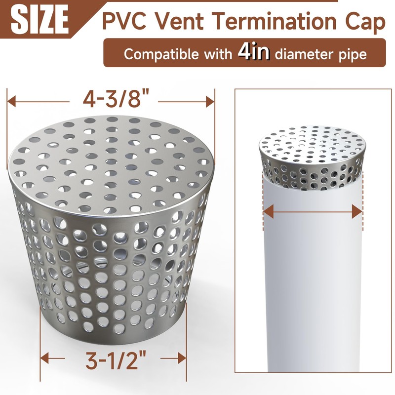 BJADE'S PVC Pipe Termination Cap,Stainless Steel Mesh Screen Vent Cover