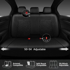 CAR PASS Faux Leather Back Seat Cover, Universal Quilting Waterproof Bench Rear Seat Cover Universal car seat Cover Fit 95% Automotive Interior Covers for Sedans SUVs Vans Small Trucks, All Black