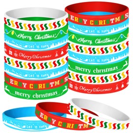 NEBURORA 48 Pack Christmas Wristband 6 Style Silicone Bracelet Wristbands Xmas Rubber Band for Christmas Party Decor 6 Xmas Pattern Wrist Band Party Supplies