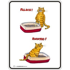 RAHMENLOS Original Metal Sign for Cat Lover or for the Toilet? Katzenklo falsch - richtig No. 3401