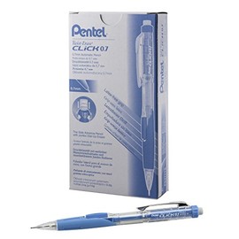 Pentel Twist-Erase CLICK Mechanical Pencil, (0.7mm), CLEAR Barrel, Sky Blue Grip, 12 pack (PD277TS)