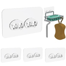 Jovware Sponge Holder Adhesive Replacement Hooks, Soap Dish Adhesive Strips, Toothbrush Holders Sticker, Kitchen Sink Caddy Adhesive Hooks, Shower Wall Mounts Tape Sticky Pads Clear Clips 4 Pack