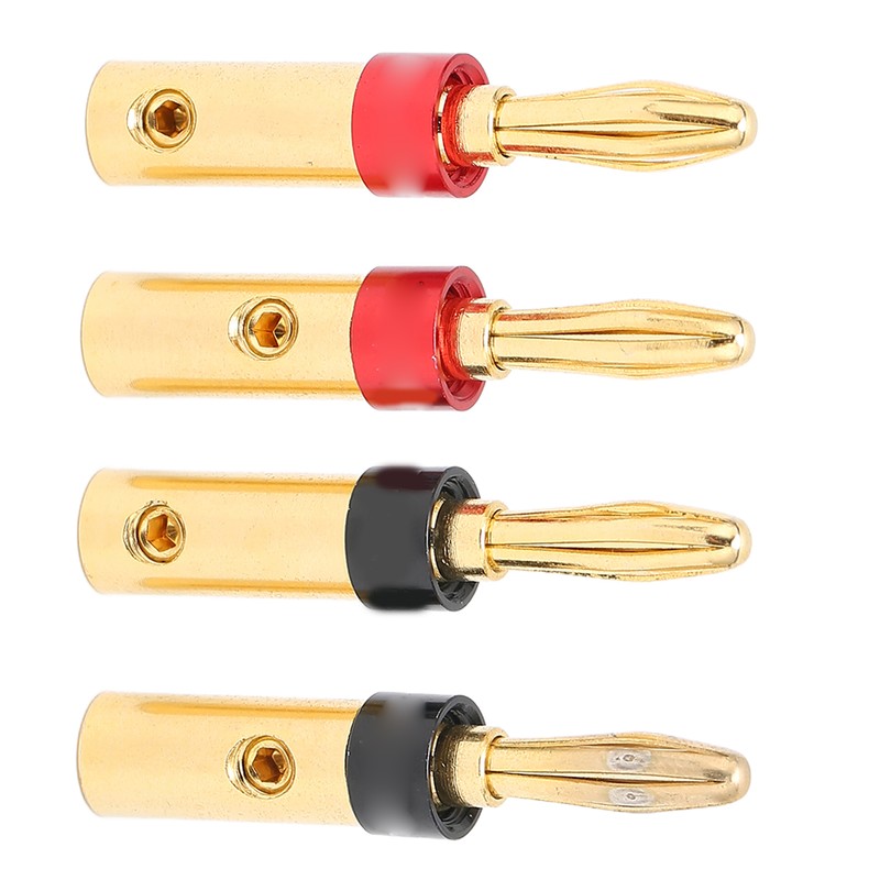 Preffair 4pcs Speaker Banana Plugs 24K Gold Plated Dual Screws