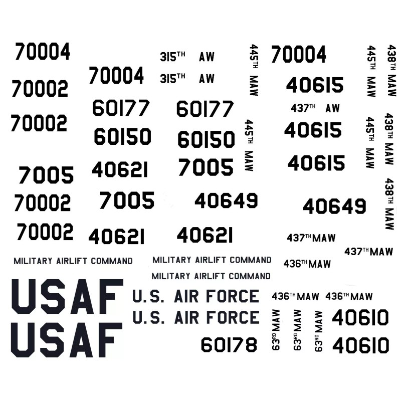 AURORA C-141A STARLIFTER or OTAKI C-5 GALAXY -REPRODUCTION DECALS ONLY!