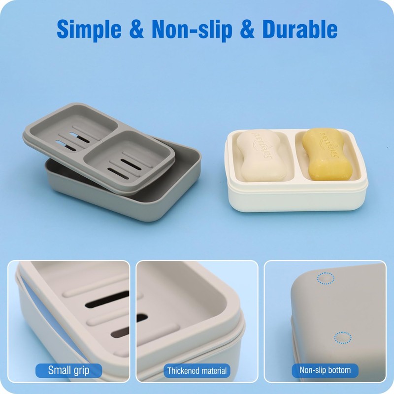 Dual Compartment Soap Dish, Double Bar Soap Holder, Solid Shampoo