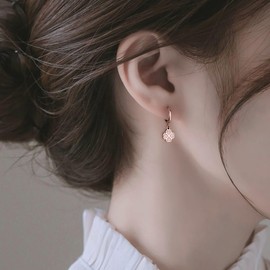 SLUYNZ 925 Sterling Silver CZ Clover Hoop Earrings Dangle for Women Teen Girls Lucky Clover Leaf Huggie Earrings Flower Drop (B-Rose Gold)