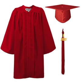 GraduationMall Matte Kindergarten & Preschool Graduation Gown Cap Set with 2025 Tassel Red 27 (3'6"-3'8")