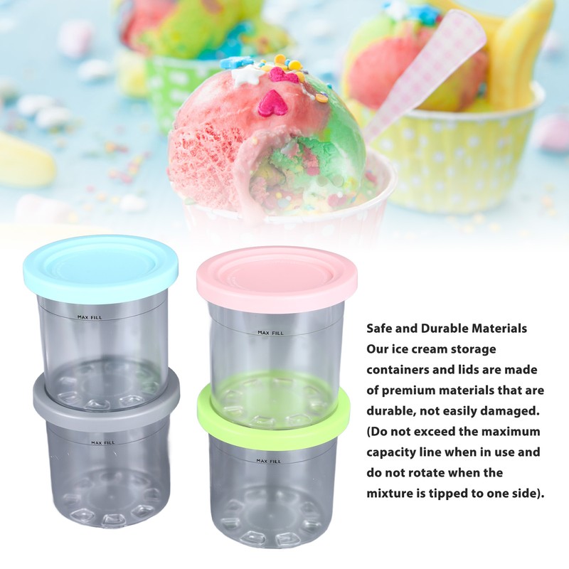 4Pcs Ice Cream Pints Containers and Lids Large Capacity Round