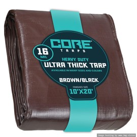 Core Tarps Extra Heavy Duty 16 Mil Tarp Cover, Waterproof, UV Resistant, Rip and Tear Proof, Poly Tarpaulin with Reinforced Edges for Roof, Camping, Patio, Pool, Boat (Brown/Black 10′ X 20′)