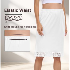 Wikoan Half Slips for Women Underskirt Floral Lace Trim Petticoat for Dresses Soft Non Cling Skirts for Under Dress White,L