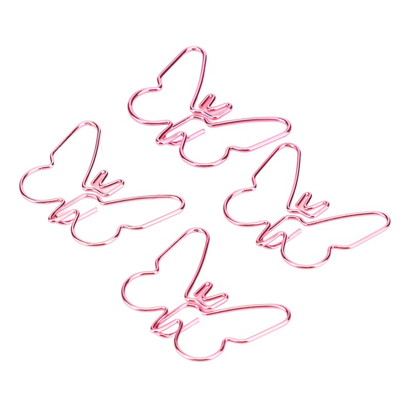 50Pcs Pink Butterflies Paperclip Cartoon Color Plating Innovative Cute Paperclips