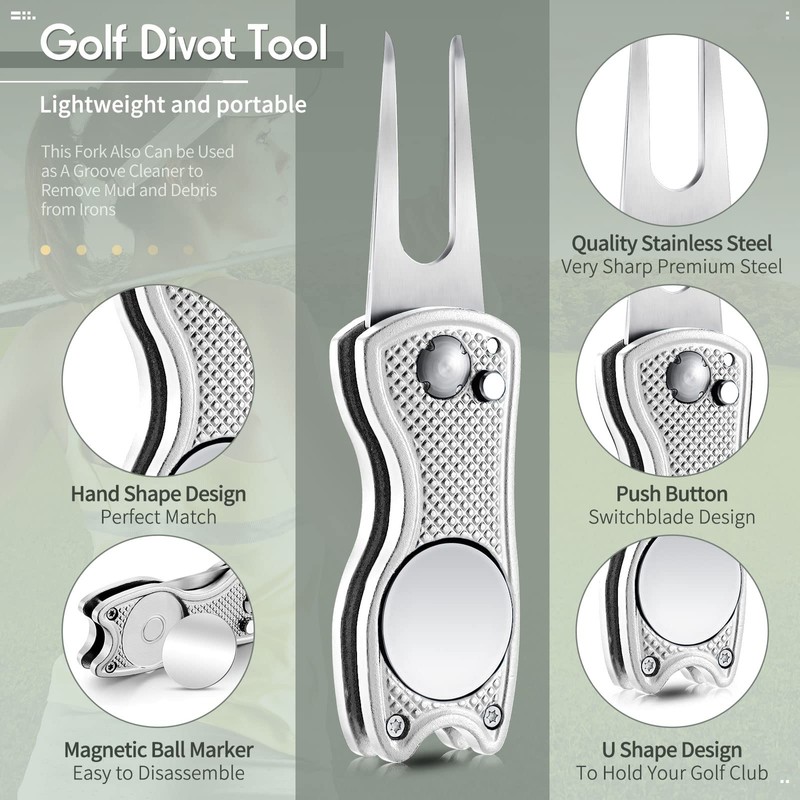 Skylety 4 Pieces Golf Divot Repair Tool with Magnetic Button