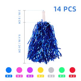 Toddmomy 14pcs Pom Poms for Cheerleading Metallic Foil Pom Poms with Handle Party Pom Poms Decorations for Party Dance Sports (Mixed Color)