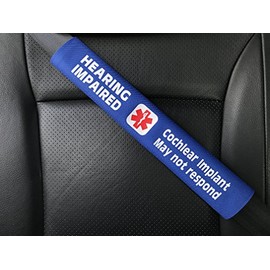 Hearing Impaired Cochlear Implant Medical Alert Seat Belt Cover (Blue)