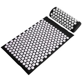 Fitvids Acupressure Mat and Pillow Set for Back/Neck Pain, Acupuncture Products to Relieve Muscle Fatigue, Improve Insomnia for Sedentary People, Acupuncture Eases Stress, Massage Mat, Black