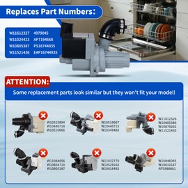 W11612327, W11024423 Dishwasher Circulation Pump, Compatible with Whirlpool WDT730PAHZ0, WDT730PAHW0, WDT730HAMZ0, WDT975SAHZ0 Dishwasher Pump. Replace W10805387, W11521436, AP7194668