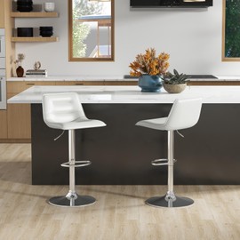 Brage Living Adjustable Bar Stools Set of 2, Modern PU Leather Swivel Counter Height Barstools with Back, Armless Airlift Curved Bar Chairs for Kitchen Dining Cafe (Pearl White)