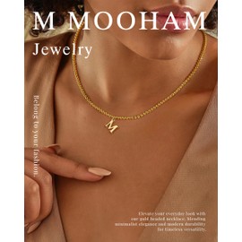 M MOOHAM Gold Initial Necklaces for Women - Letter C Necklace 14K Gold Plate Beaded Initial Necklaces for Women Trendy Initial Choker Necklace, Dainty Small Jewelry