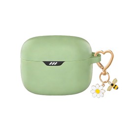 QIMZBAAT Case Cover for Jbl Tune Buds with Cute Bee Daisy Flower Charm Keychain,Soft Silicone Protective Shock Cover Accessories for Jbl Tune Buds Wireless Headphones Charging Case Green