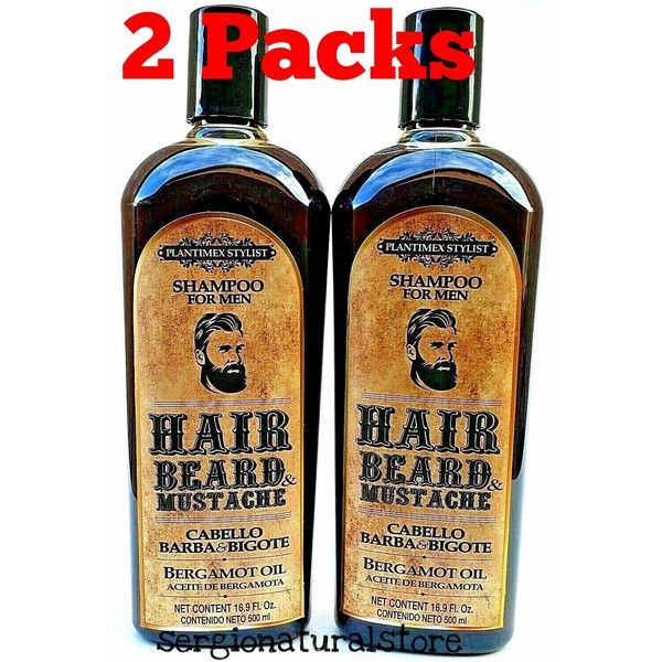 2 Packs BERGAMOTA SHAMPOO HAIR BEARD MUSTACHE Cabello Barba y Bigote