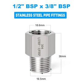 ERGAOBOY 2 pieces 1/2 inch BSP female thread x 3/8 inch BSP male thread forged stainless steel reducer hex connector SUS 304 pipe fittings