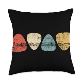 Vintage Guitar Pick Retro Guitarists + Bassist Gift Throw Pillow