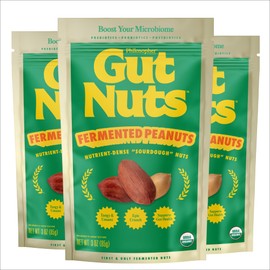 Gut Nuts Organic Raw Fermented Sprouted Peanuts, Crunchy Tangy Nutty Flavor, 3‑Pack, High Protein, Packed with B Vitamins and Antioxidants, Flavor Packed Keto Snack