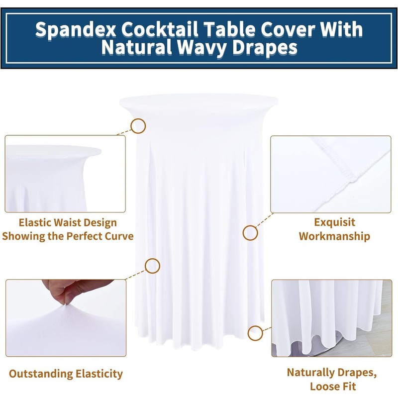 2 Packs White Round Cocktail Table Skirt 32"x 43"