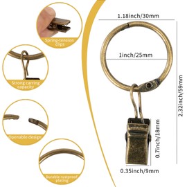 Openable Curtain Rings with Clips,1inch Inner Diameter,Heavy Duty Rustproof Metal Decorative Vintage Drapery Rings Curtain Clips Rod Hangers Door Curtain and Shower Curtain Rings Bronze Zocang