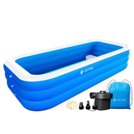 FOTING Inflatable Pool for Adults with Pump,Carrying Bag &Inflatable Seat, 120" x 72" x 22" Full-Sized Blow Up Durable Thickened Above Ground Family Pool, Large Swimming Pools for Backyard Lawn Summer