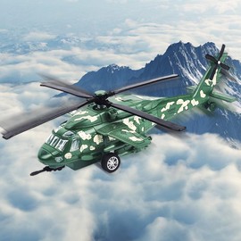 OTONOPI Military Helicopter Toy with Lights and Sounds, Die Cast Metal Airplane Pull Back Army Plane Toys for Kids Children Boys Girl