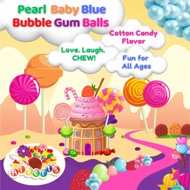 ALBERT'S Candy ColorSplash Bubble Gum Balls for Chewing, 1 Inch, Pearl Baby Blue, Cotton Candy Flavor, Party, Events, Weddings, 2 Pounds