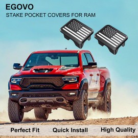 EGOVO Bed Rail Stake Pocket Covers Compatible with 2019-2026 Dodge Ram 1500 2500, Rear Truck Tonneau Stake Hole Caps Plugs, Weatherproof Accessories - 2PCS Black & White Flag