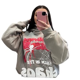 Insarue 2024 Autumn/Winter Spider Web Hip Hop Hooded Hoodie for Men and Women Y2k Hoodie Matching Hoodies for Couples (Large,grey)