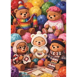 Knitting Bear Family Jigsaw Puzzle for Adults 1000 Pieces Cartoon Animal