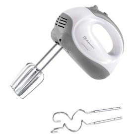 Koblenz Batidora de Mano Koblenz de 5 Velocidades con Función de Pulso, Doble Varilla, Varillas para Batir y Amasar, Mango Ergonómico, 150 W, Color Blanco (BMKM-150 PB)